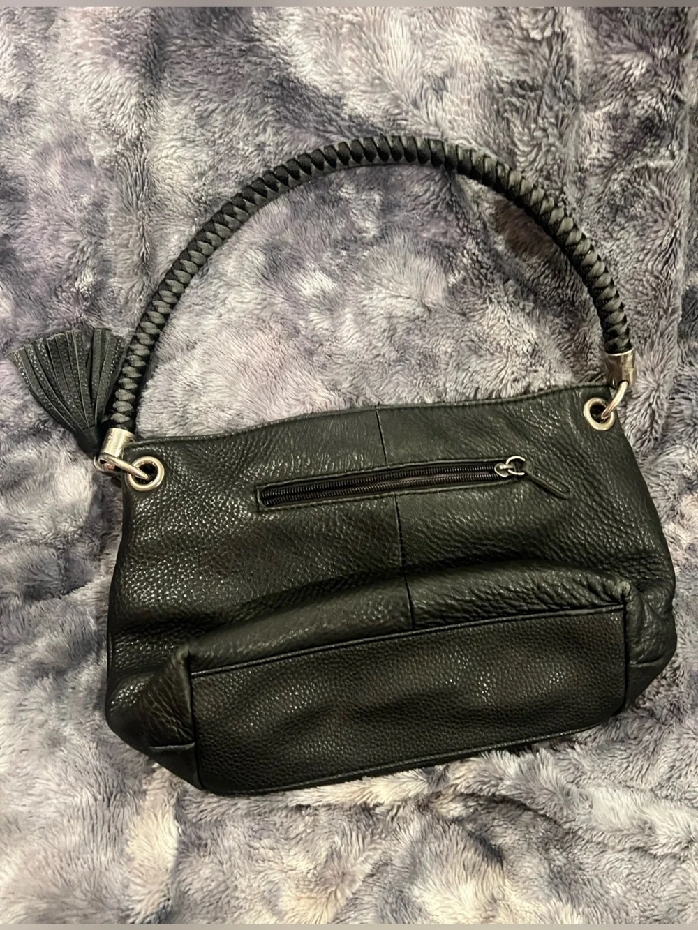 Black Braided-Handle Leather Shoulder Bag